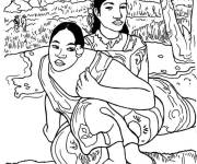Coloriage Tableau de filles indiennes