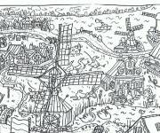 Coloriage Tableau de village complexe