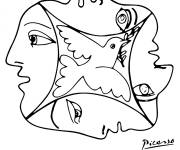 Coloriage Tableau des visages et une colombe