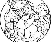 Coloriage Tableau du femme et ses enfants