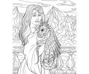 Coloriage Tableau femme avec b&eacute;b&eacute; dragon