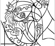 Coloriage Tableau Fille sur un oreiller