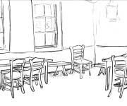 Coloriage Tableau Int&eacute;rieur avec Tables et Chaises Van Gogh