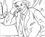 Coloriage Tableau L'Homme &agrave; la pipe de Paul C&eacute;zanne