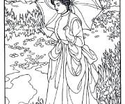 Coloriage Tableau Marcher avec un parapluie