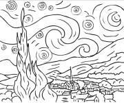Coloriage Tableau Nuit &eacute;toil&eacute;e de Vincent Van Gogh