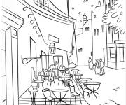 Coloriage Tableau Terrasse de caf&eacute; la nuit de Vincent Van Gogh
