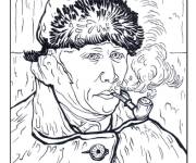 Coloriage Van Gogh, Autoportrait &agrave; l&rsquo;oreille band&eacute;e