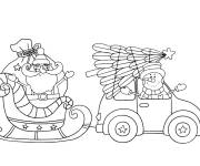 Coloriage Bonhomme de neige dans sa voiture avec le Tra&icirc;neau de No&euml;l
