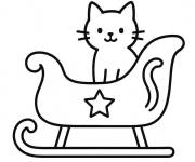 Coloriage Chat dans le traineau de no&euml;l