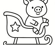 Coloriage Cochon sur le traineau de noel