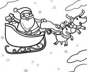 Coloriage Des rennes et le P&egrave;re No&euml;l en tra&icirc;neau tout au long de la nuit