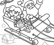 Coloriage Dora, Boots et le P&egrave;re No&euml;l en tra&icirc;neau