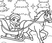 Coloriage Enfant sur un tra&icirc;neau avec un cheval