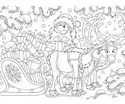Coloriage Image du p&egrave;re noel et son traineau de cadeaux