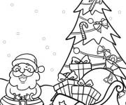 Coloriage Le P&egrave;re No&euml;l charge son tra&icirc;neau avec les cadeaux
