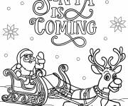 Coloriage Le P&egrave;re No&euml;l dans son tra&icirc;neau avec Rudolph