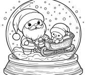 Coloriage Le P&egrave;re No&euml;l dans une boule &agrave; neige avec son tra&icirc;neau