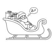 Coloriage Le P&egrave;re No&euml;l dort dans son tra&icirc;neau stationn&eacute;