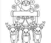 Coloriage Le P&egrave;re No&euml;l, tout sourire, salue de la main depuis son tra&icirc;neau