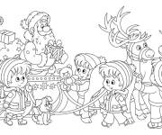 Coloriage Les enfants devant le tra&icirc;neau du P&egrave;re No&euml;l