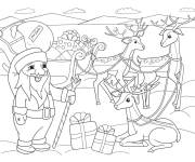 Coloriage Paysage de l'hiver neigeux avec le Tra&icirc;neau de No&euml;l