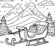 Coloriage Paysage montagneux avec le traineau de noel