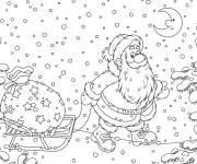 Coloriage P&egrave;re noel apporte les cadeaux sur son traineau