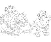 Coloriage P&egrave;re Noel avec son traineau rempli des cadeaux