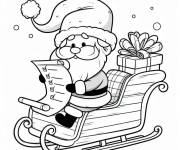Coloriage P&egrave;re noel avec une liste des cadeaux sur son traineau