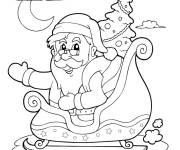 Coloriage P&egrave;re noel dans son traineau en te saluant