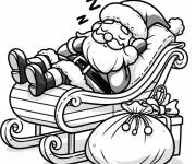 Coloriage P&egrave;re noel dorme sur son traineau