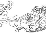 Coloriage P&egrave;re noel et sa v&eacute;hicule Tra&icirc;neau avec la renne