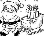 Coloriage P&egrave;re noel joyeux avec son traineau