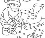 Coloriage P&egrave;re noel pr&eacute;pare son traineau