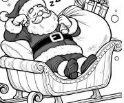 Coloriage P&egrave;re No&euml;l se repose sur son traineau