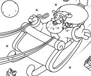 Coloriage P&egrave;re noel sur son traineau avec ses cadeaux