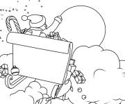 Coloriage P&egrave;re noel sur son traineau volant dans les nuages