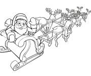 Coloriage P&egrave;re noel te salue sur son traineau volant