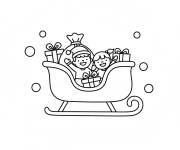 Coloriage et dessins gratuit Petits enfants dans le Tra&icirc;neau de No&euml;l à imprimer