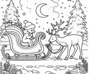 Coloriage Renne devant le traineau de P&egrave;re noel