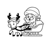 Coloriage Renne, p&egrave;re noel et traineau de dessin anim&eacute;