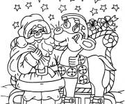 Coloriage Rennes et tra&icirc;neau et p&egrave;re noel