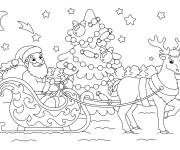 Coloriage Sapin de no&euml;l  avec le p&egrave;re noel dans son traineau