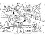 Coloriage Sc&egrave;ne de bande anim&eacute;e ou on trouve p&egrave;re noel pr&egrave;s de son traineau