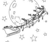 Coloriage Sc&egrave;ne du tra&icirc;neau du P&egrave;re No&euml;l passant devant la lune