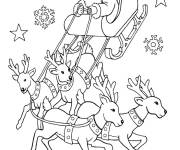 Coloriage Tra&icirc;neau de No&euml;l avec les rennes parmi les &eacute;toiles