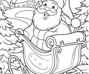 Coloriage Tra&icirc;neau de No&euml;l dans le village