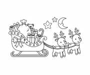 Coloriage Tra&icirc;neau de No&euml;l de bande anim&eacute;e sous le croissant de la lune