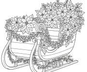 Coloriage Tra&icirc;neau de No&euml;l d&eacute;cor&eacute; de fleurs d'hiver